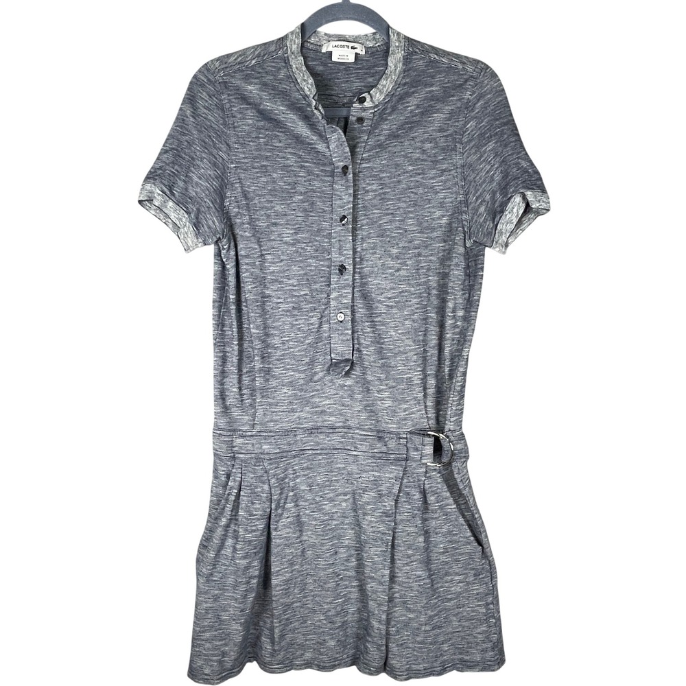 Lacoste Dress Women 34 US XS Blue Linen Cotton Marled D-Ring Mini EUC F70193
